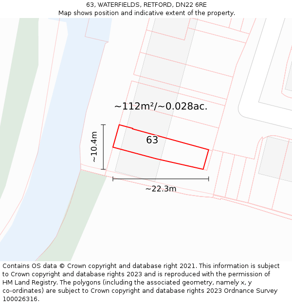 63, WATERFIELDS, RETFORD, DN22 6RE: Plot and title map
