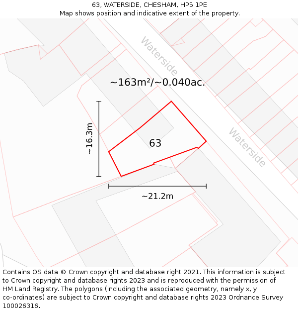 63, WATERSIDE, CHESHAM, HP5 1PE: Plot and title map
