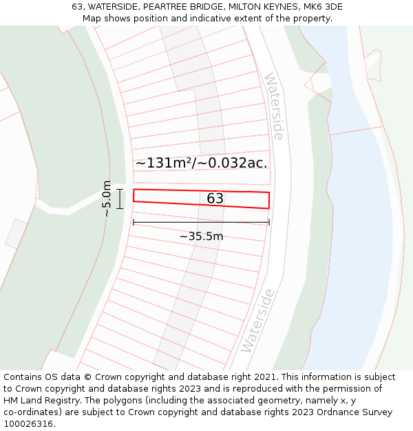 63, WATERSIDE, PEARTREE BRIDGE, MILTON KEYNES, MK6 3DE: Plot and title map