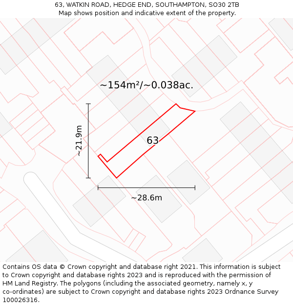 63, WATKIN ROAD, HEDGE END, SOUTHAMPTON, SO30 2TB: Plot and title map