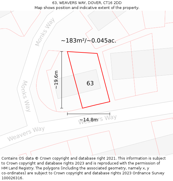 63, WEAVERS WAY, DOVER, CT16 2DD: Plot and title map