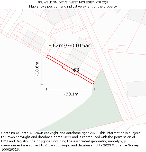 63, WELDON DRIVE, WEST MOLESEY, KT8 2QR: Plot and title map