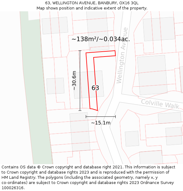 63, WELLINGTON AVENUE, BANBURY, OX16 3QL: Plot and title map
