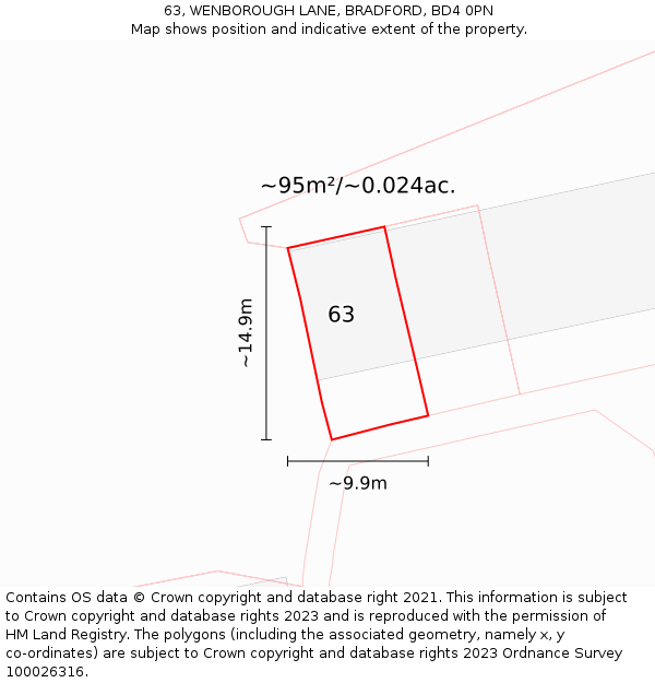 63, WENBOROUGH LANE, BRADFORD, BD4 0PN: Plot and title map