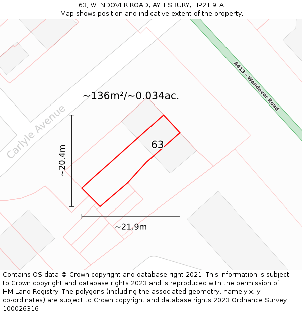 63, WENDOVER ROAD, AYLESBURY, HP21 9TA: Plot and title map