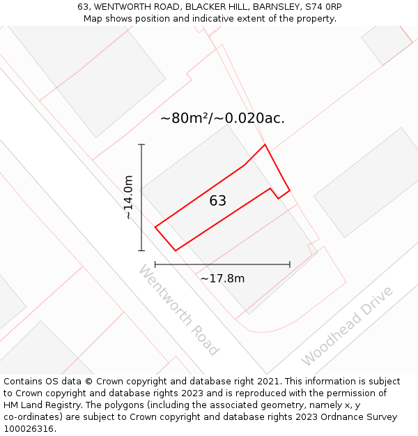 63, WENTWORTH ROAD, BLACKER HILL, BARNSLEY, S74 0RP: Plot and title map