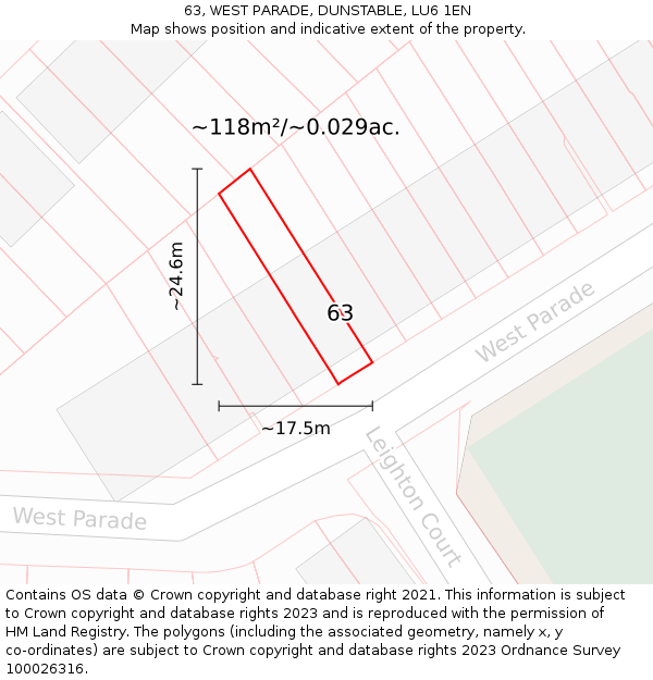 63, WEST PARADE, DUNSTABLE, LU6 1EN: Plot and title map