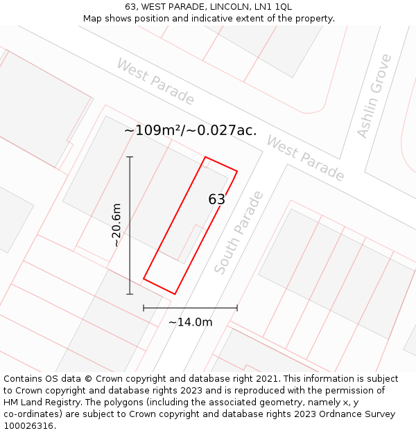 63, WEST PARADE, LINCOLN, LN1 1QL: Plot and title map