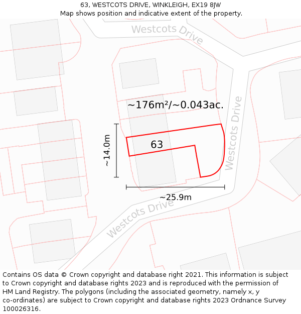 63, WESTCOTS DRIVE, WINKLEIGH, EX19 8JW: Plot and title map