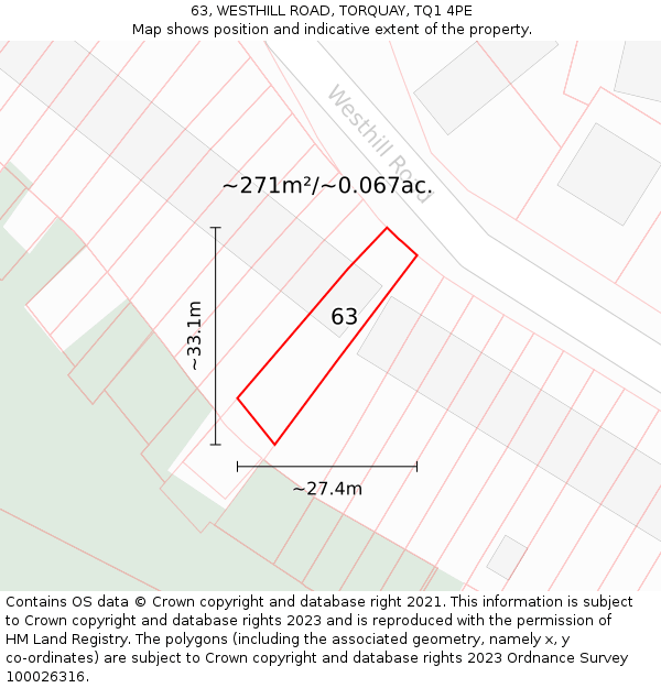 63, WESTHILL ROAD, TORQUAY, TQ1 4PE: Plot and title map