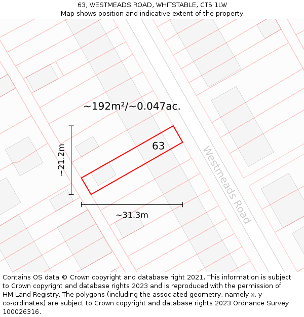 63, WESTMEADS ROAD, WHITSTABLE, CT5 1LW: Plot and title map