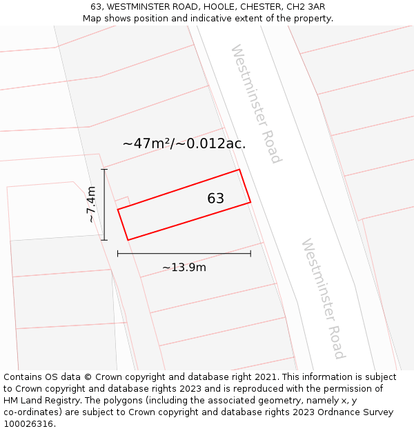 63, WESTMINSTER ROAD, HOOLE, CHESTER, CH2 3AR: Plot and title map