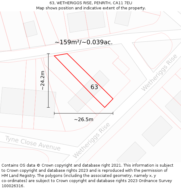 63, WETHERIGGS RISE, PENRITH, CA11 7EU: Plot and title map