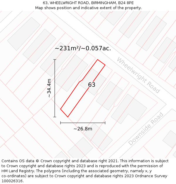 63, WHEELWRIGHT ROAD, BIRMINGHAM, B24 8PE: Plot and title map