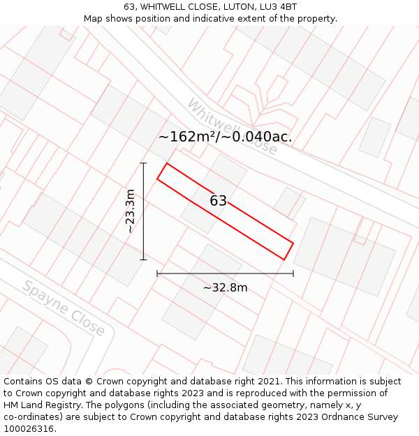 63, WHITWELL CLOSE, LUTON, LU3 4BT: Plot and title map