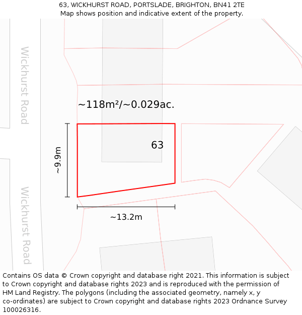 63, WICKHURST ROAD, PORTSLADE, BRIGHTON, BN41 2TE: Plot and title map