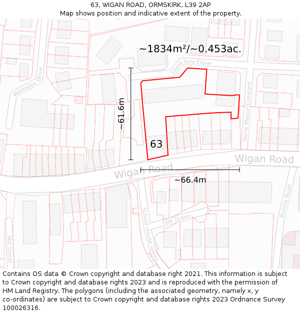63, WIGAN ROAD, ORMSKIRK, L39 2AP: Plot and title map