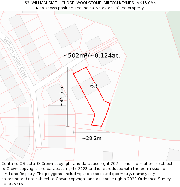 63, WILLIAM SMITH CLOSE, WOOLSTONE, MILTON KEYNES, MK15 0AN: Plot and title map