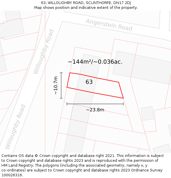 63, WILLOUGHBY ROAD, SCUNTHORPE, DN17 2DJ: Plot and title map