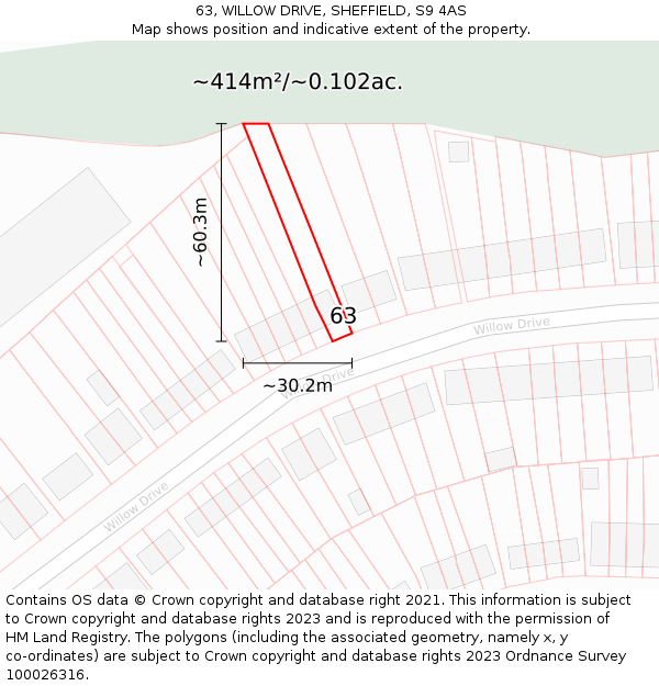 63, WILLOW DRIVE, SHEFFIELD, S9 4AS: Plot and title map