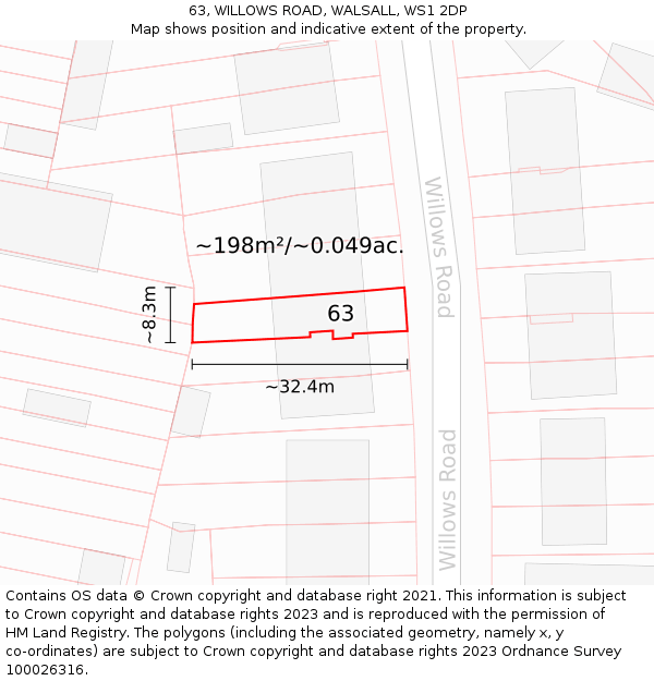 63, WILLOWS ROAD, WALSALL, WS1 2DP: Plot and title map