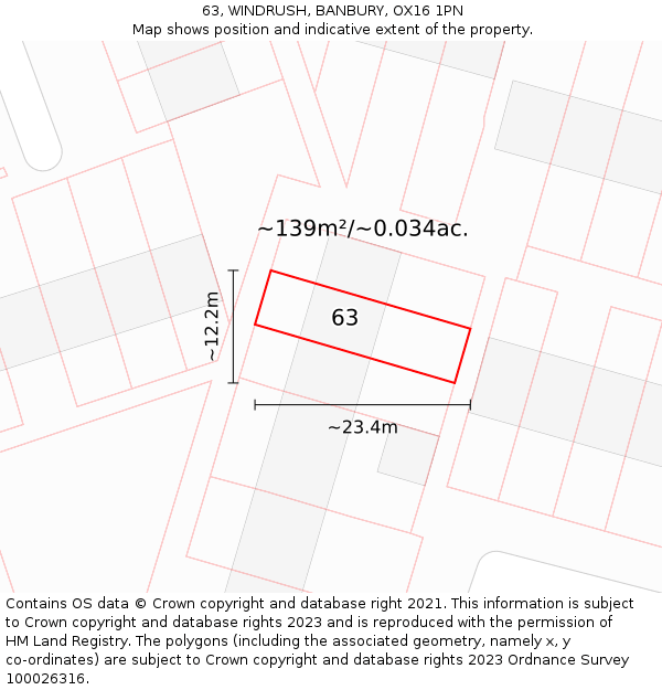 63, WINDRUSH, BANBURY, OX16 1PN: Plot and title map