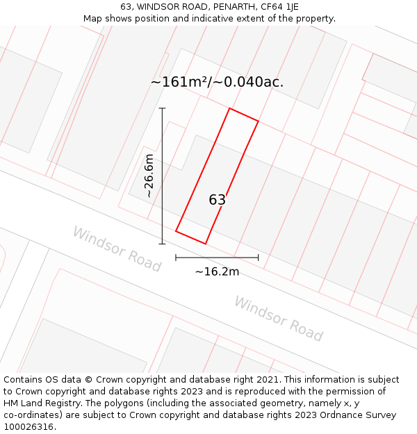 63, WINDSOR ROAD, PENARTH, CF64 1JE: Plot and title map