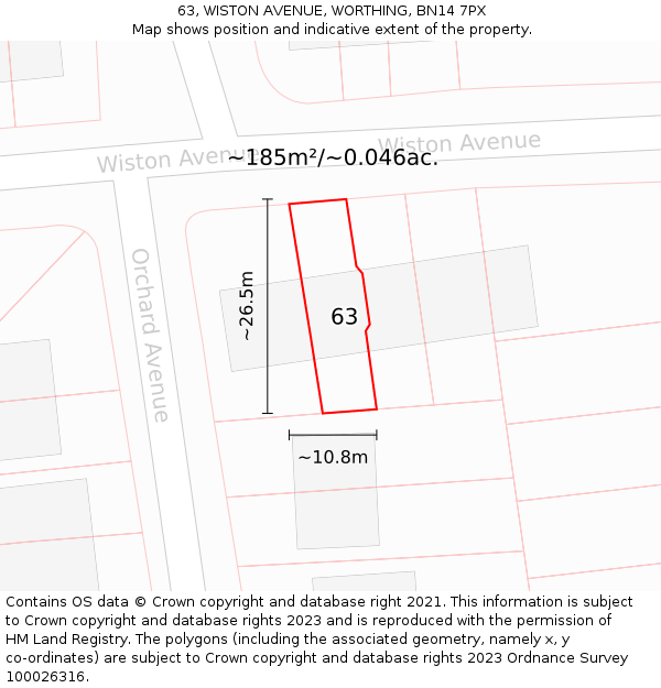 63, WISTON AVENUE, WORTHING, BN14 7PX: Plot and title map