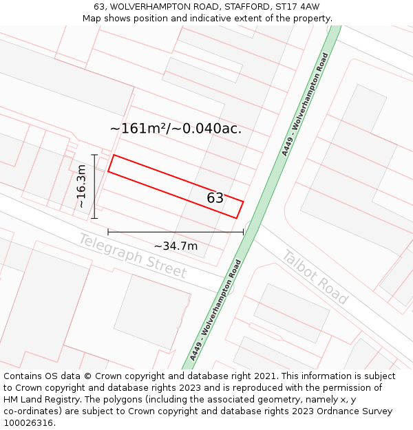 63, WOLVERHAMPTON ROAD, STAFFORD, ST17 4AW: Plot and title map