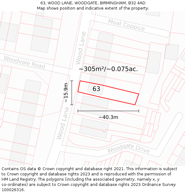 63, WOOD LANE, WOODGATE, BIRMINGHAM, B32 4AD: Plot and title map