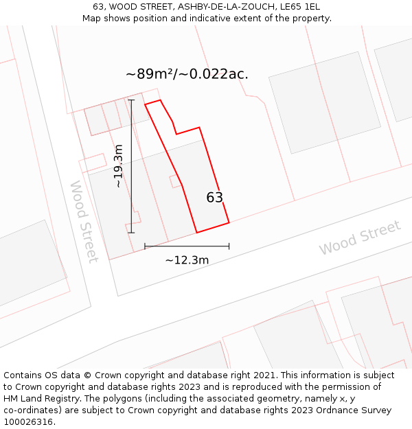 63, WOOD STREET, ASHBY-DE-LA-ZOUCH, LE65 1EL: Plot and title map