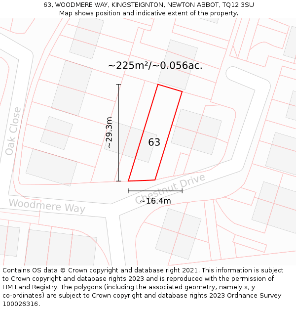 63, WOODMERE WAY, KINGSTEIGNTON, NEWTON ABBOT, TQ12 3SU: Plot and title map