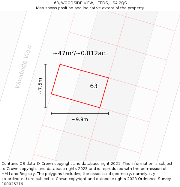 63, WOODSIDE VIEW, LEEDS, LS4 2QS: Plot and title map