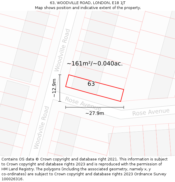 63, WOODVILLE ROAD, LONDON, E18 1JT: Plot and title map