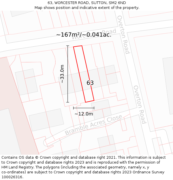 63, WORCESTER ROAD, SUTTON, SM2 6ND: Plot and title map