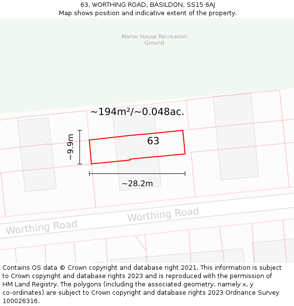 63, WORTHING ROAD, BASILDON, SS15 6AJ: Plot and title map