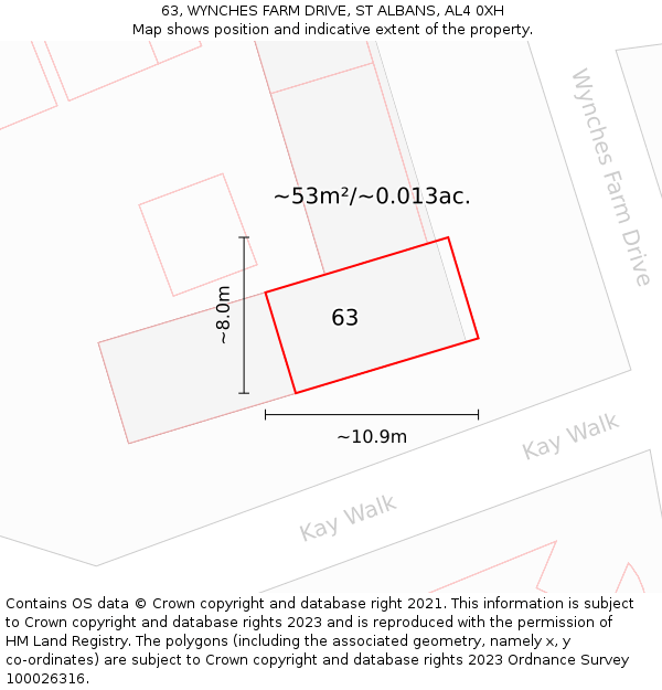63, WYNCHES FARM DRIVE, ST ALBANS, AL4 0XH: Plot and title map
