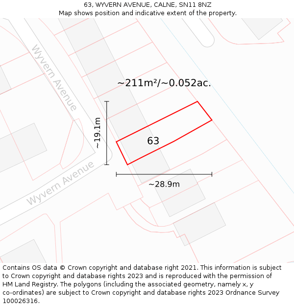 63, WYVERN AVENUE, CALNE, SN11 8NZ: Plot and title map