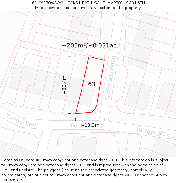 63, YARROW WAY, LOCKS HEATH, SOUTHAMPTON, SO31 6TH: Plot and title map