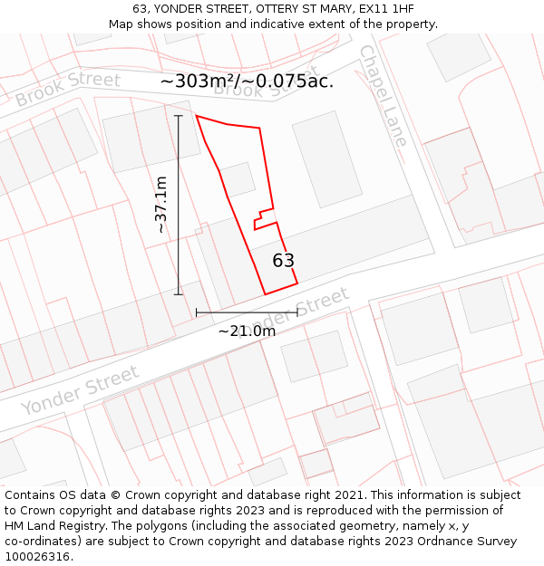 63, YONDER STREET, OTTERY ST MARY, EX11 1HF: Plot and title map