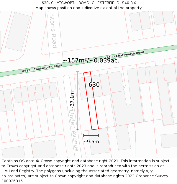 630, CHATSWORTH ROAD, CHESTERFIELD, S40 3JX: Plot and title map
