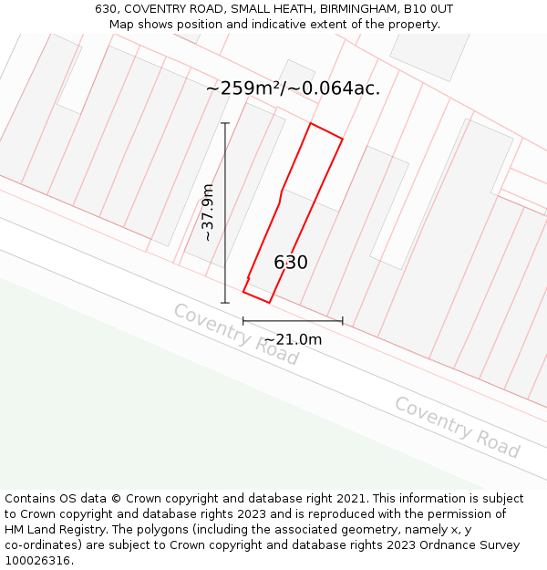 630, COVENTRY ROAD, SMALL HEATH, BIRMINGHAM, B10 0UT: Plot and title map