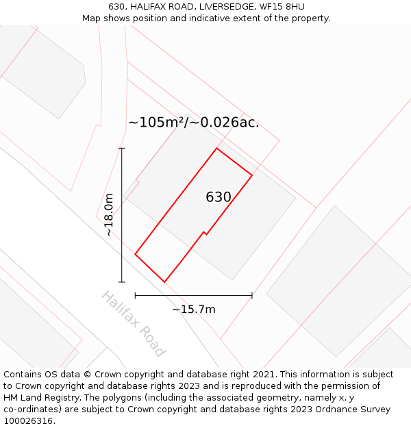 630, HALIFAX ROAD, LIVERSEDGE, WF15 8HU: Plot and title map