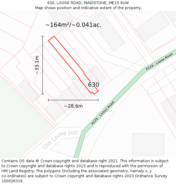 630, LOOSE ROAD, MAIDSTONE, ME15 9UW: Plot and title map