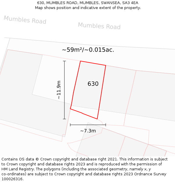 630, MUMBLES ROAD, MUMBLES, SWANSEA, SA3 4EA: Plot and title map