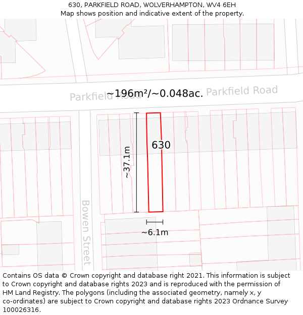 630, PARKFIELD ROAD, WOLVERHAMPTON, WV4 6EH: Plot and title map