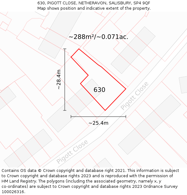630, PIGOTT CLOSE, NETHERAVON, SALISBURY, SP4 9QF: Plot and title map