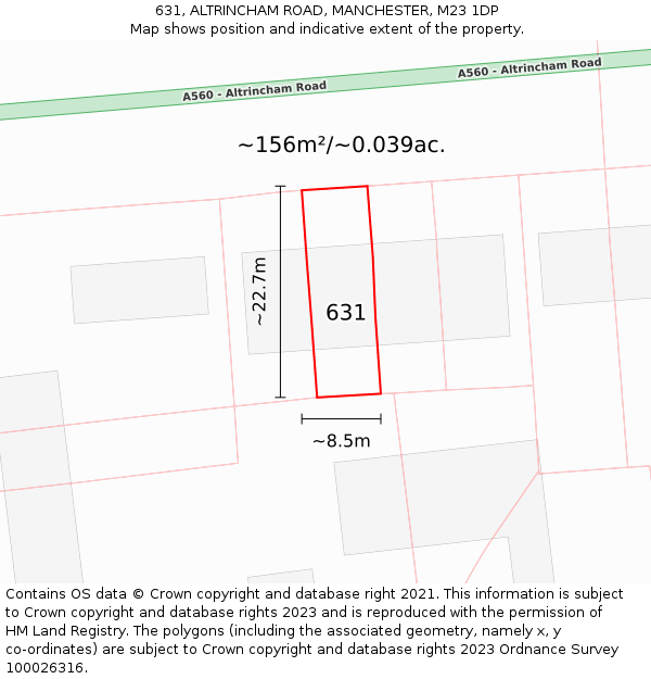 631, ALTRINCHAM ROAD, MANCHESTER, M23 1DP: Plot and title map