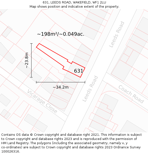 631, LEEDS ROAD, WAKEFIELD, WF1 2LU: Plot and title map