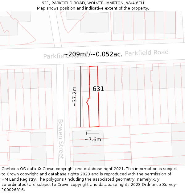 631, PARKFIELD ROAD, WOLVERHAMPTON, WV4 6EH: Plot and title map